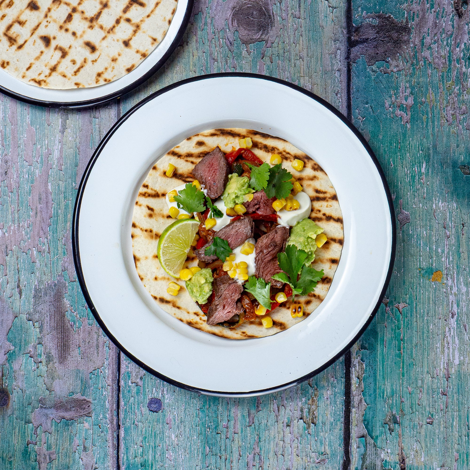 Smoky Steak Fajitas with Blackened Corn & Guacamole