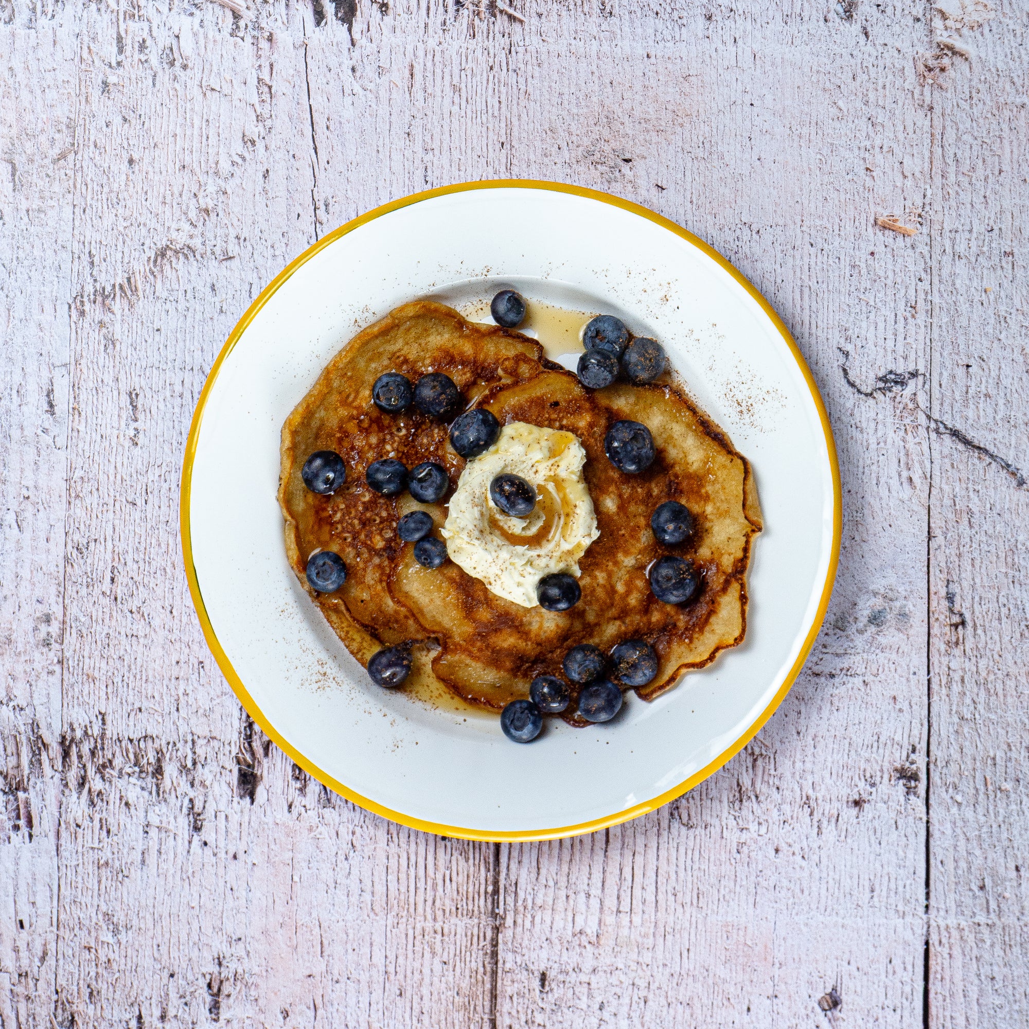 Fluffy Buttermilk Pancakes with Maple Syrup, Blueberries & Clotted Cream