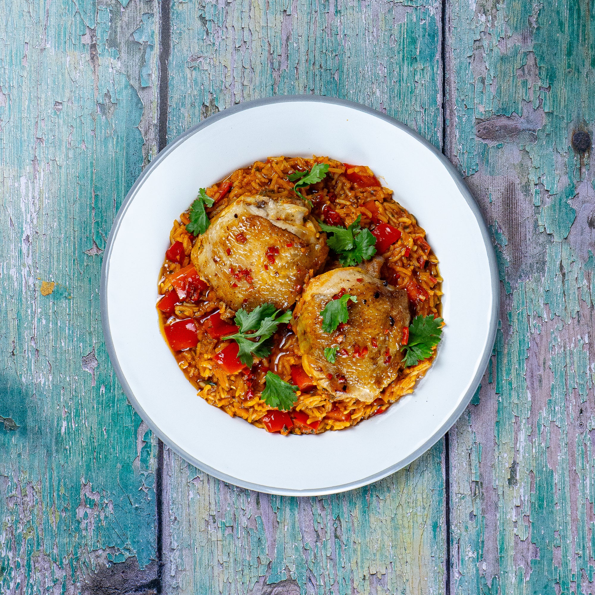 Jollof-syle Rice with Chilli Buttered Chicken Thighs