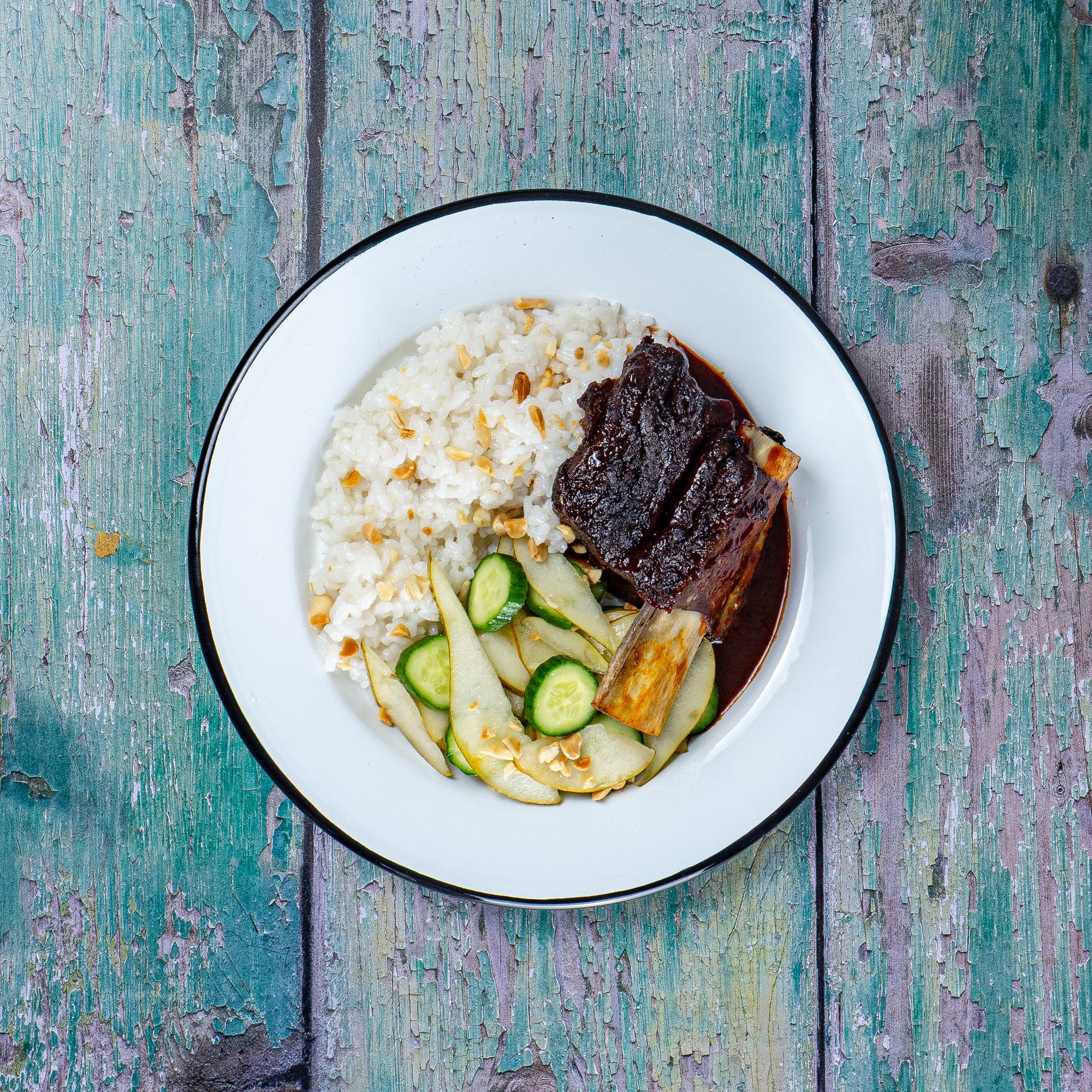 Korean Gochujang Glazed Short Rib with Sticky Rice & Pear Slaw