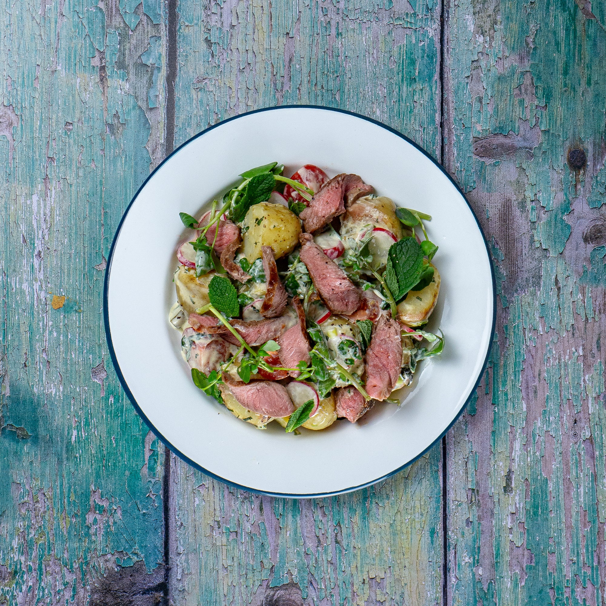 Grilled Lamb with BBQ Potato Salad