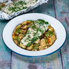 Herby Hake en Papillote with Garlic & Courgette Crispy Gnocchi